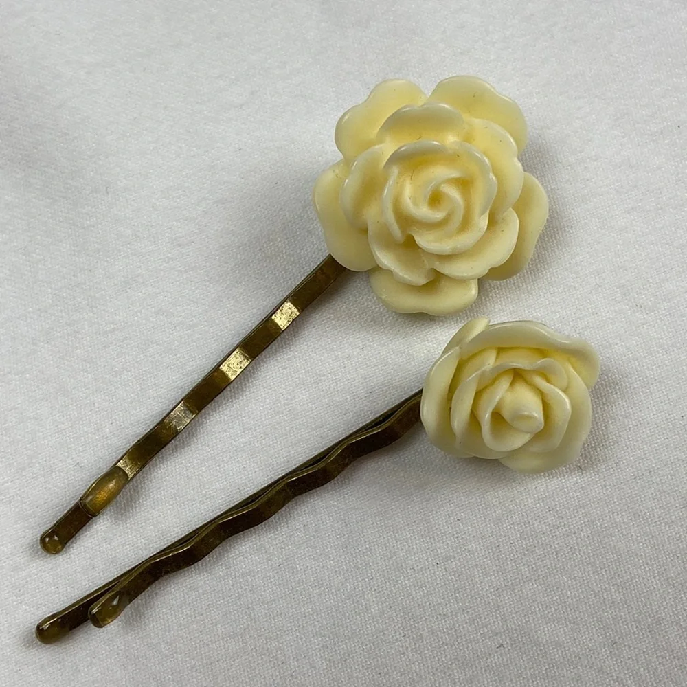 Set of 6 Yellow Rose Flower Hair Pin Wedding Hair Jewelry Flower Hair Bobby Pin